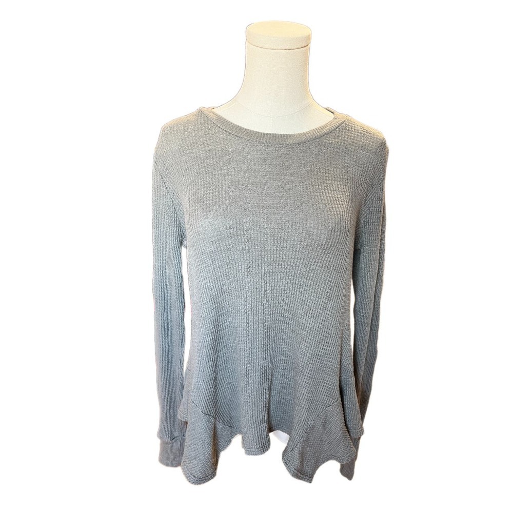 T. La Shirt Crew Neck Waffle Knit Thermal Handkerchief Hem Beige Womens Medium​